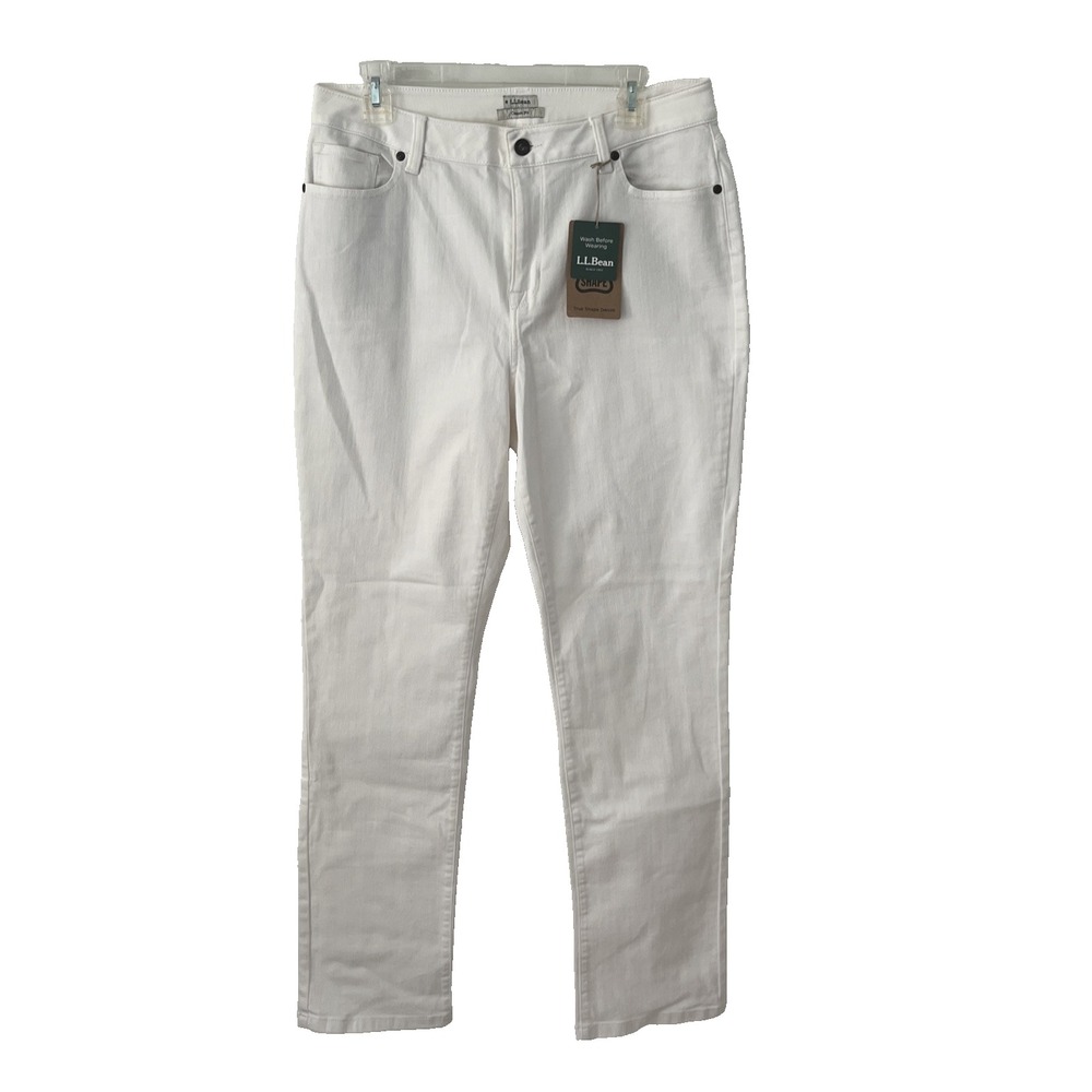 NEW LL Bean Womens True Shape Jeans White 14MT Classic Casual Preppy Minimalist